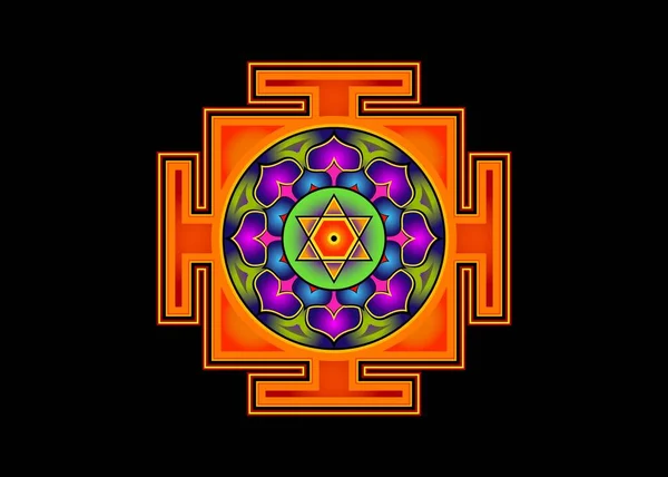 Bagalamukhi Yantra Mandala Renkli Kutsal Tibet Diyagramı Hayati Enerji Hinduizm — Stok Vektör