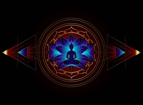 Concept Chakra Amour Intérieur Lumière Paix Silhouette Bouddha Position Lotus — Image vectorielle