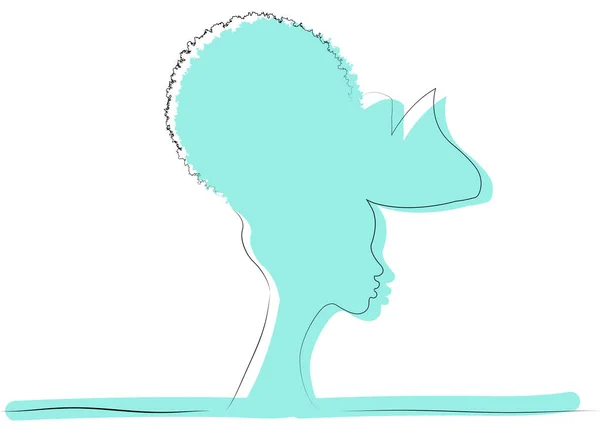 ターバンとヘア巻きでアフリカの女性の線画 美容女性シルエットロゴアイコン 最小限の線形スタイルの現代美術 白い背景に隔離されたベクトル — ストックベクタ