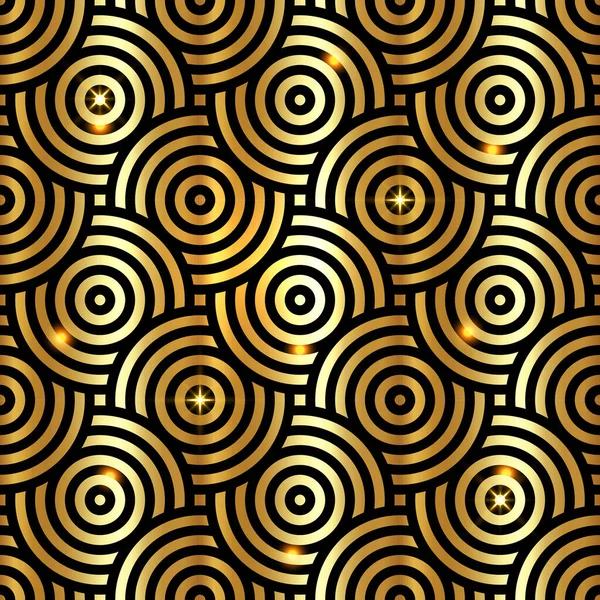 Guld Skär Repeterande Cirklar Mönster Japansk Stil Cirklar Sömlös Bakgrund — Stock vektor