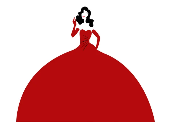 Femme Robe Rouge Élégante Femme Mode Rétro Robe Soirée Fête — Image vectorielle