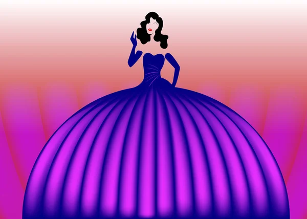 Жінка Елегантній Рожевій Сукні Ретро Мода Жінка Фіолетовій Вечірній Вечірній — стоковий вектор