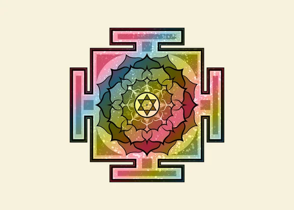 Bagalamukhi Yantra Mandala Oude Kleurrijke Heilige Tibetaanse Diagram Vitale Energie — Stockvector