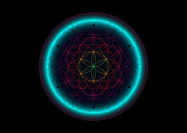 Semena Života Symbol Posvátné Geometrie Geometrická Mystická Mandala Alchymie Esoterický — Stockový vektor