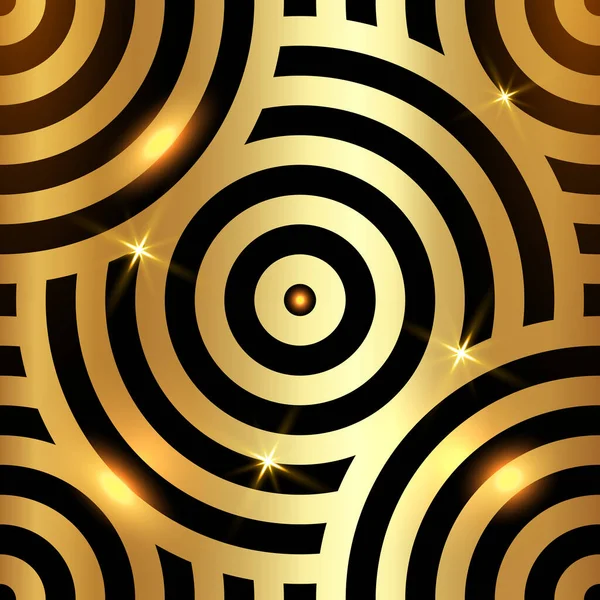 シームレスなパターン 金の贅沢を繰り返し円のテクスチャ交差 日本のサークル 現代のスパイラル抽象幾何学波背景 重複円 アフリカのプリント生地の部族モチーフ — ストックベクタ