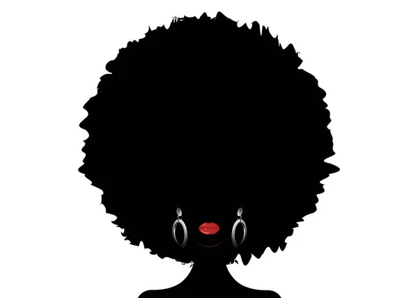 Portret African Kobieta Sylwetka Ciemna Skóra Kobieta Twarz Afro Kręcone — Wektor stockowy