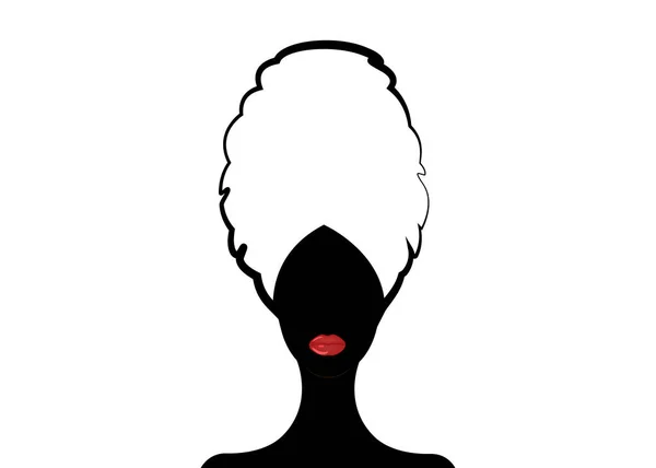 Geleneksel Sarıklı Güzel Afrikalı Kadın Portresi Kırmızı Dudak Siyah Kadın — Stok Vektör