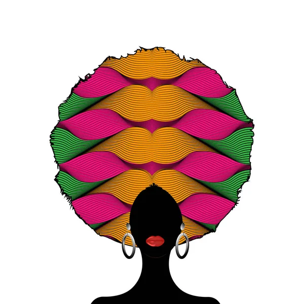 아프리카 실루엣 초상화 피부를 여성의 곱슬곱슬 전통적 귀걸이 곱슬곱슬 스타일의 — 스톡 벡터