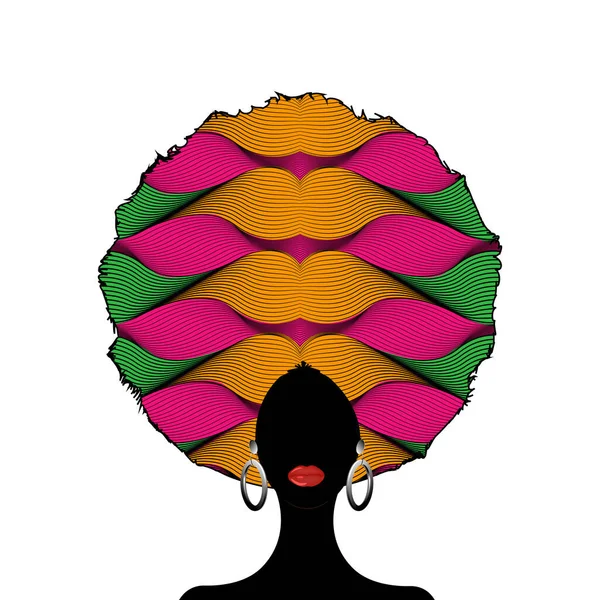 Retrato Mujer Africana Silueta Cara Femenina Piel Oscura Con Pelo — Vector de stock