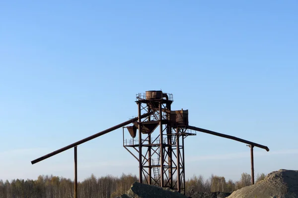 Sand mining night shift with sunset sky . — Stock Photo, Image