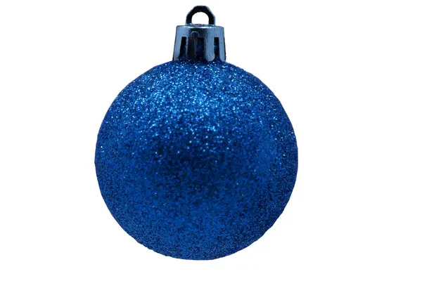 Blu Glitter palla decorazione di Natale su nastro isolato su sfondo bianco — Foto Stock