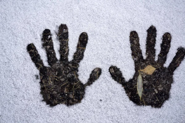 Les empreintes digitales de tous les doigts sur la neige blanche — Photo
