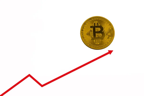 Bitcoin value growth showed white growth arrow and candlestick chart.copy space for text. — Stock Photo, Image