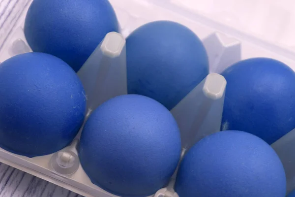 Pastel Colored Blue Grey Easter Eggs Handmade Ceramic Dish Bowls — Stock Photo, Image