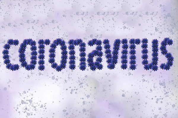 Word Coronavirus Laid Silver Letters Crumpled Blue Plastic Film Centered — Stock Photo, Image
