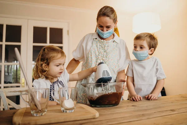 Beautiful Family Cooking Together Home Home Lock Due Coronavirus Quarantine Stock Image