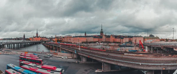 Estocolmo Suecia vista de la ciudad con los trabajos de construcción en marcha en Slussen — Foto de Stock