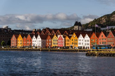 Bergen Norveç Eski liman manzarası, ünlü Bryggen