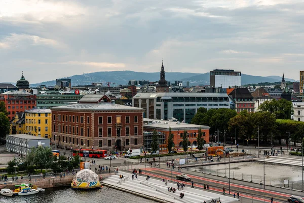 Editorial 2019 Oslo Norvège Vue Centre Ville Avec Trafic Personnes — Photo