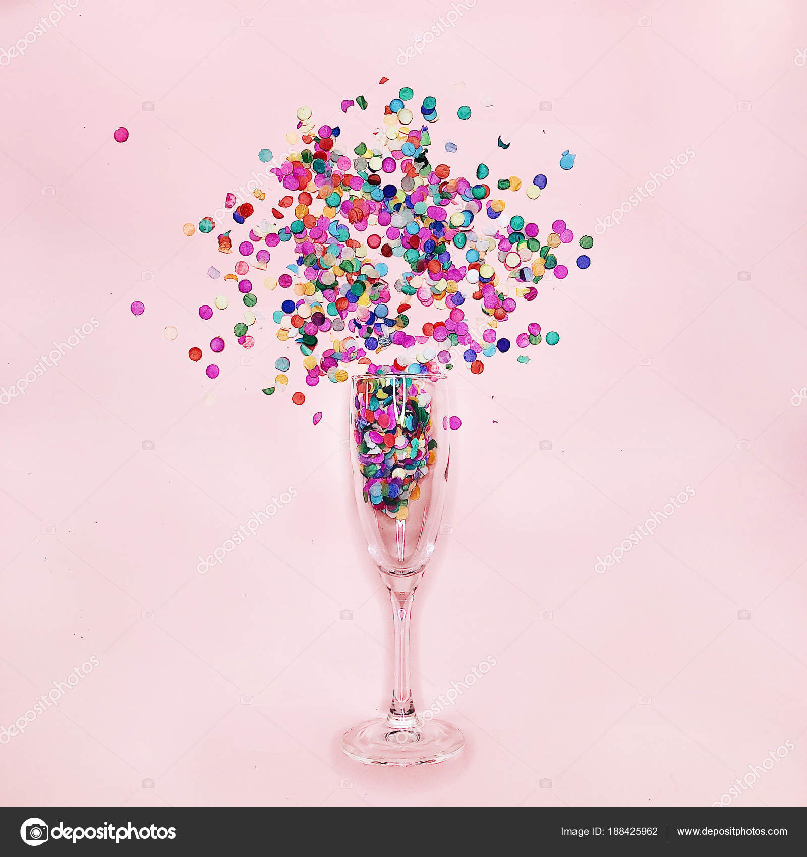 Glass Champagne Pink Background Confetti — Stock Photo © Guulechka07 188425962
