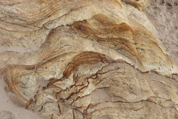 Patterned and textured rock formation on a beach — Stock Photo, Image