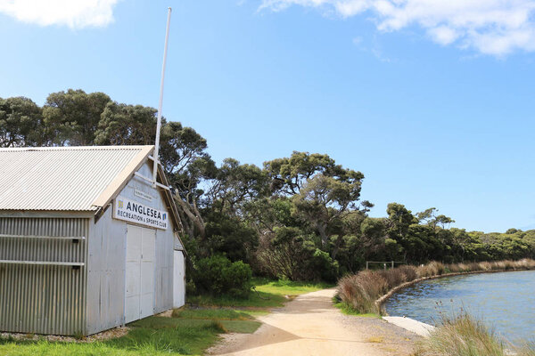 ANGLESEA, AUSTRALIA - October 10, 2017: The Anglesea Recreation and Sports Club building is located on the banks of the Anglesea River