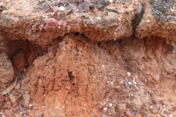 Weather eroded red dirt earth ledge — Stock Photo, Image