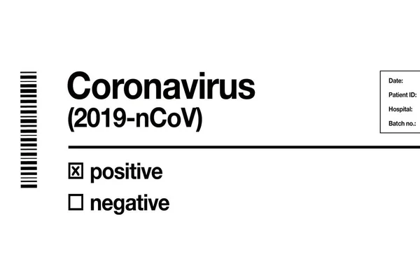 Coronavirus Vizsgálati Eredmény Kórházi Nyomtatvány Vonalkóddal Pozitív Négyzettel — Stock Fotó