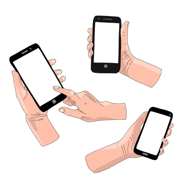 Hands holding smartphones set — Stock Vector