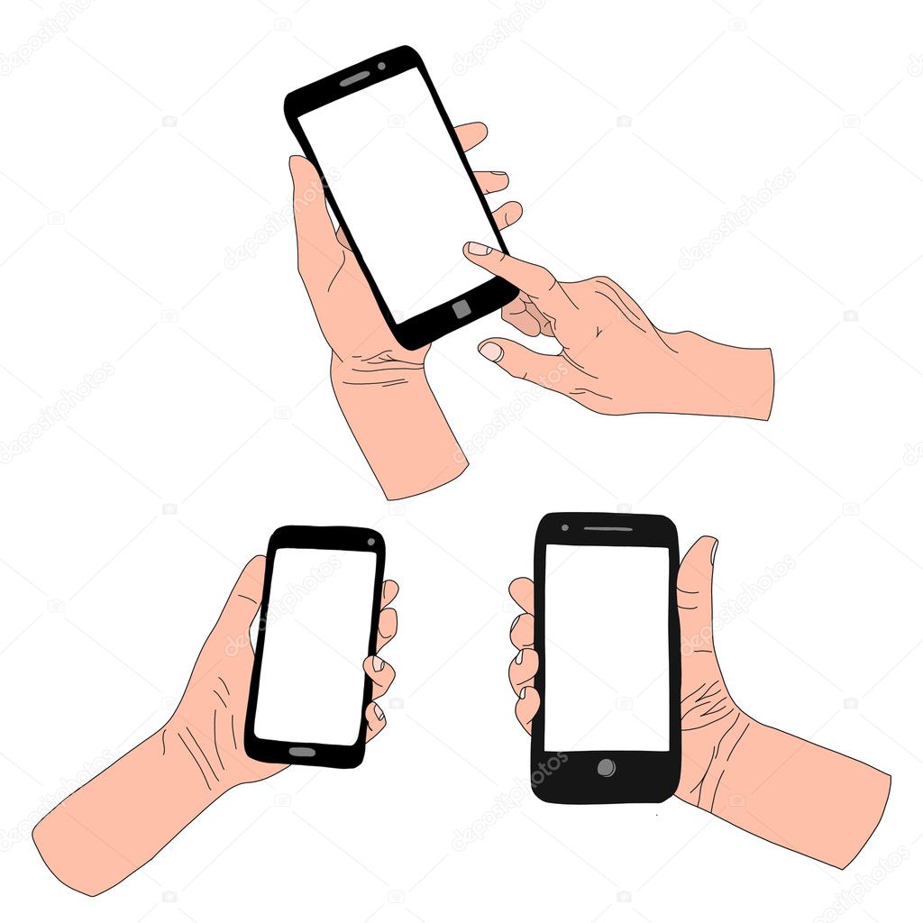 Hands holding smartphones set
