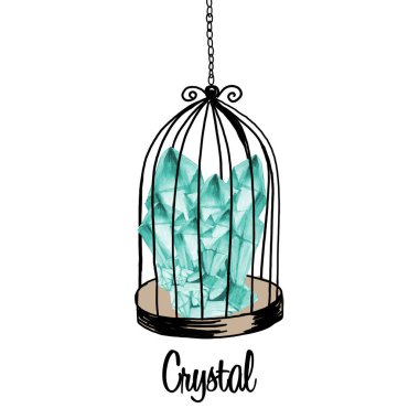 Kuş kafes ve mavi mineraller