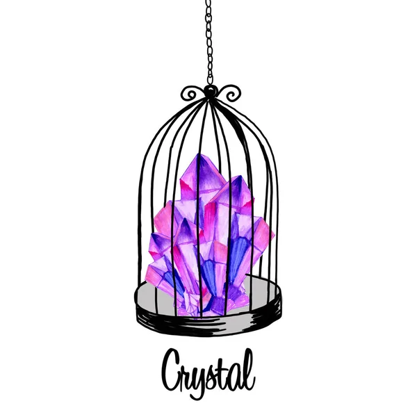 Птичьи клетки и фиолетовые минералы — стоковое фото