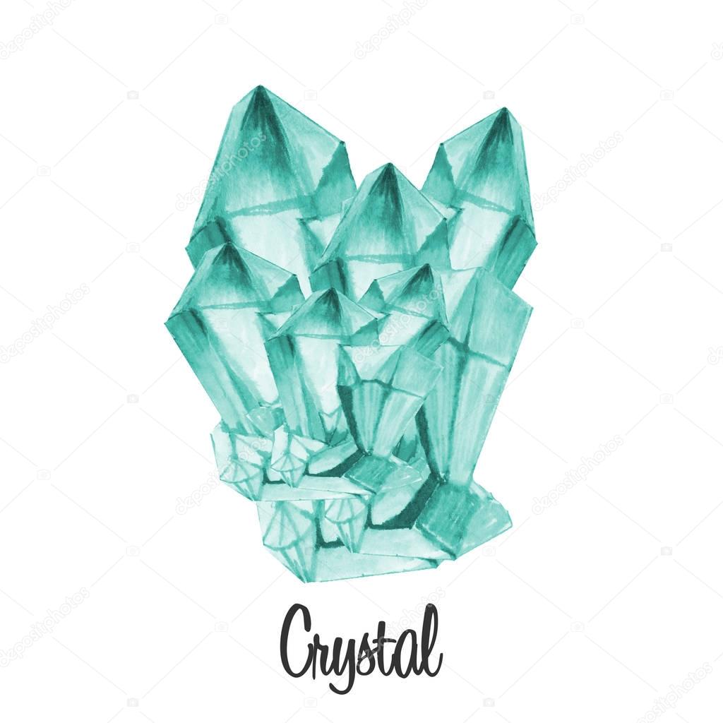 Watercolor illustration blue mineral isolated on white background