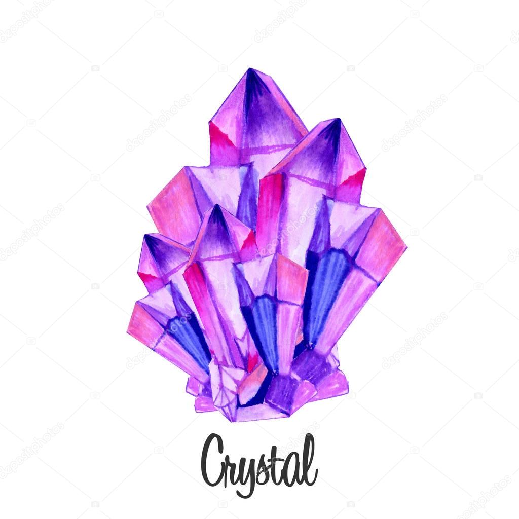 Watercolor illustration violet mineral isolated on white background
