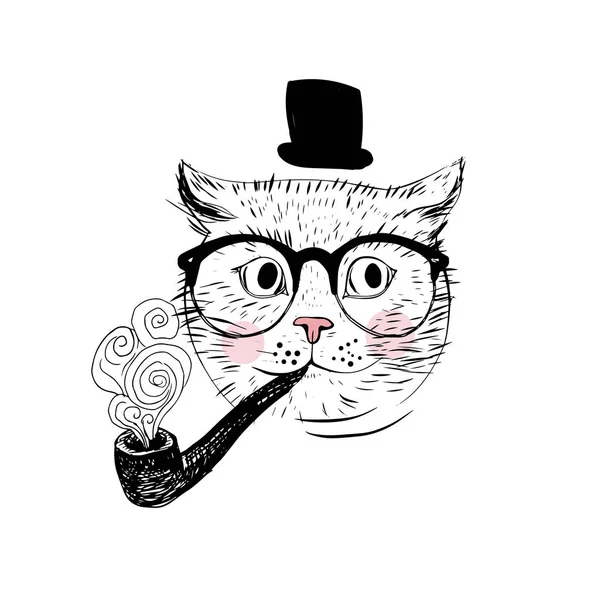 귀여운 고양이 연기 파이프 — 스톡 벡터