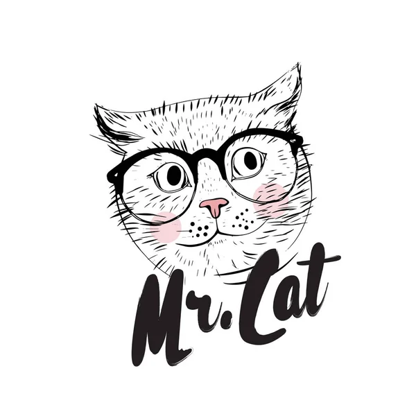 Lindo gato usando gafas — Vector de stock