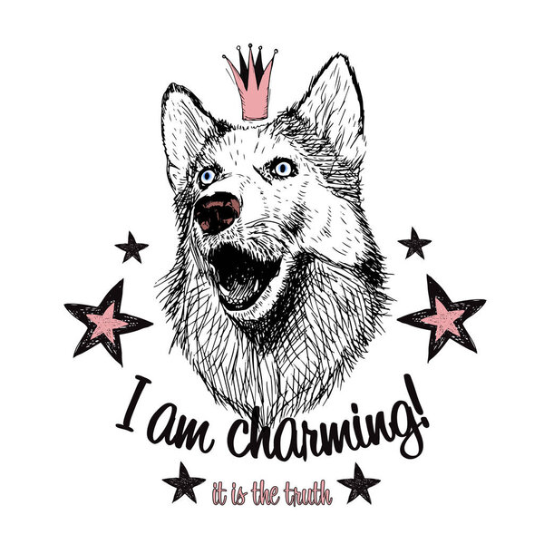 Забавный пес с надписью
