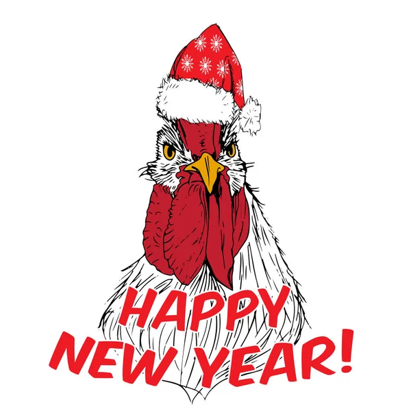 Cartoon Rooster in Santa red — Stock Vector