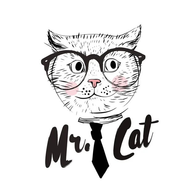 Lindo gatito usando gafas — Vector de stock