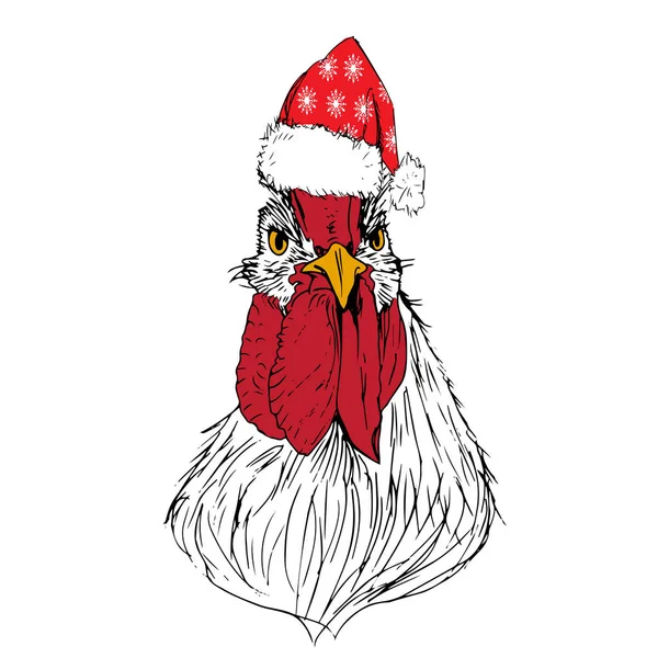Galo dos desenhos animados em chapéu de Santa —  Vetores de Stock
