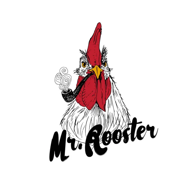 Cartoon Rooster cachimbo de fumar —  Vetores de Stock