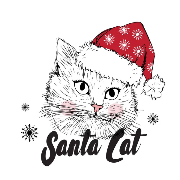 Pretty kitty wearing Santa hat — Stock Vector