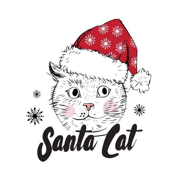 Cute kitty wearing Santa hat — Stock Vector