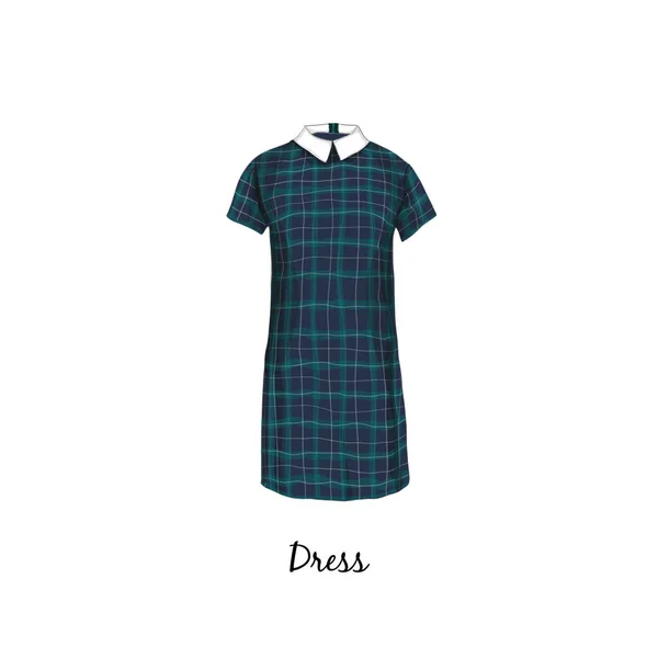 Mão desenhada moda vestido tartan — Vetor de Stock