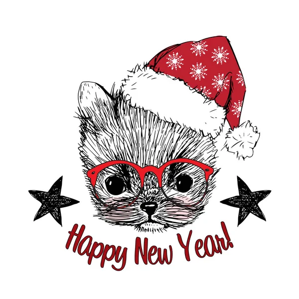 New Year Puppy in santa hat — Stock Vector