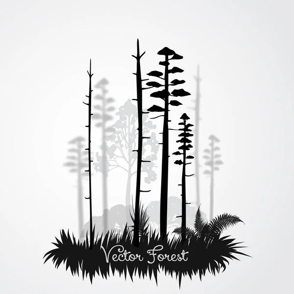 Black silhouette forest — Stock Vector