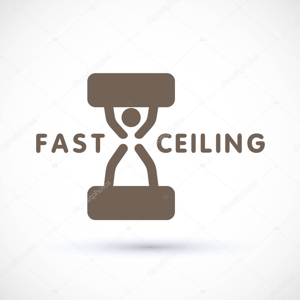 Logo concept hourglass clock symbol and worker suspended ceiling