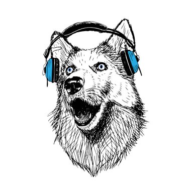 Kulaklıklar ile şirin köpek