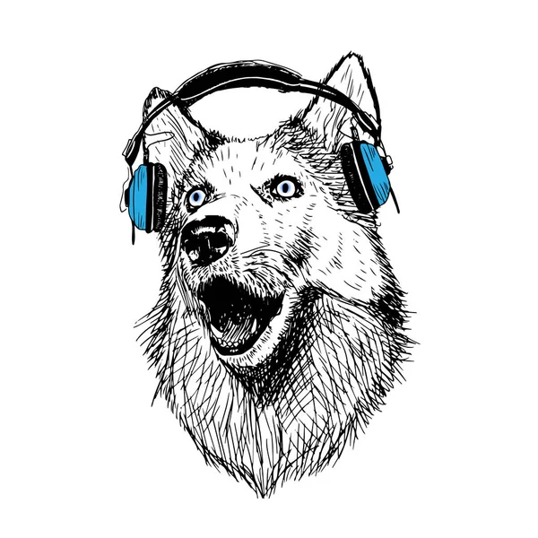 ヘッドフォンでかわいい犬 — ストックベクタ
