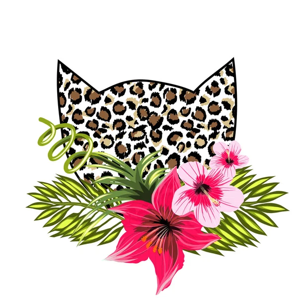 Impressão de leopardo com flores — Vetor de Stock